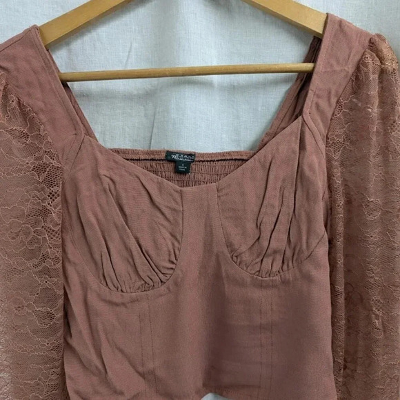 Wild Fable lace crop top, mauve brown, dusty roswomen's size small T29 - Picture 3 of 9